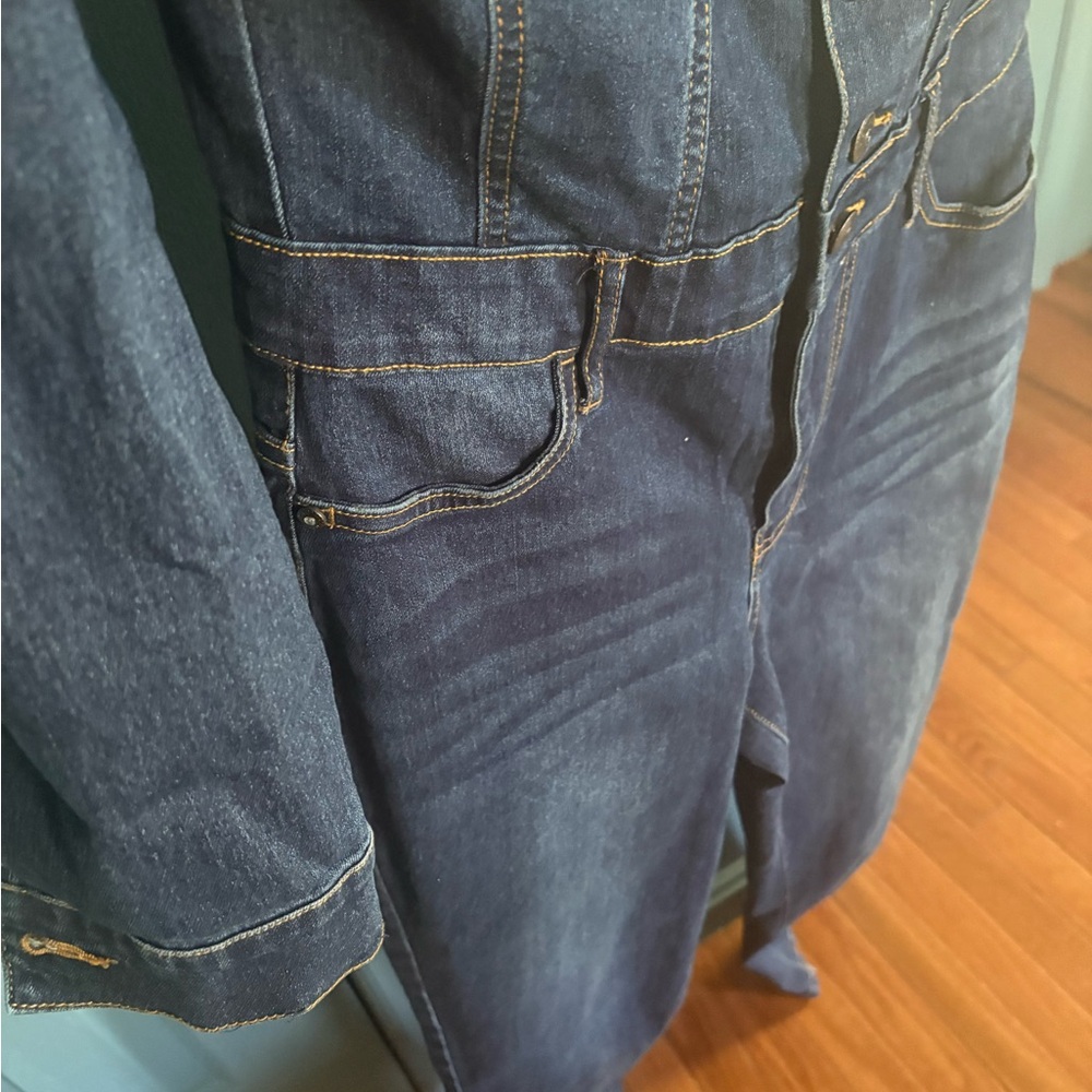 Off-Shoulder Dark Blue Women’s Jeans Jumpsuit - Picture 7 of 8
